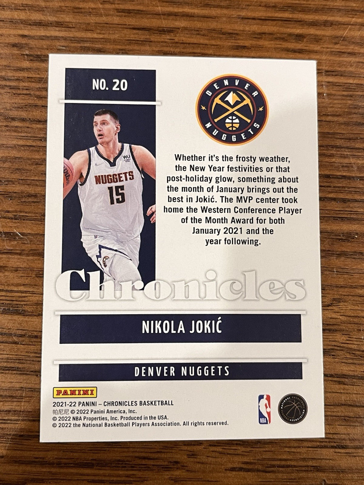 Nikola Jokić Base Set 2021 22 Panini Chronicles Basketball No. 202