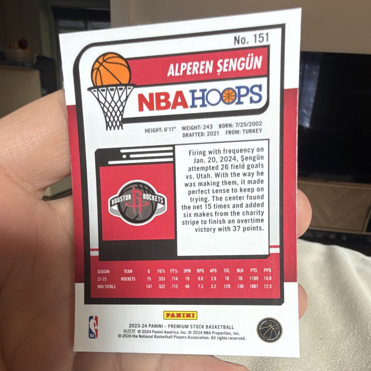 Panini NBA Hoops Premium Stock Alperen Sengun Houston Rockets 151 2023 241
