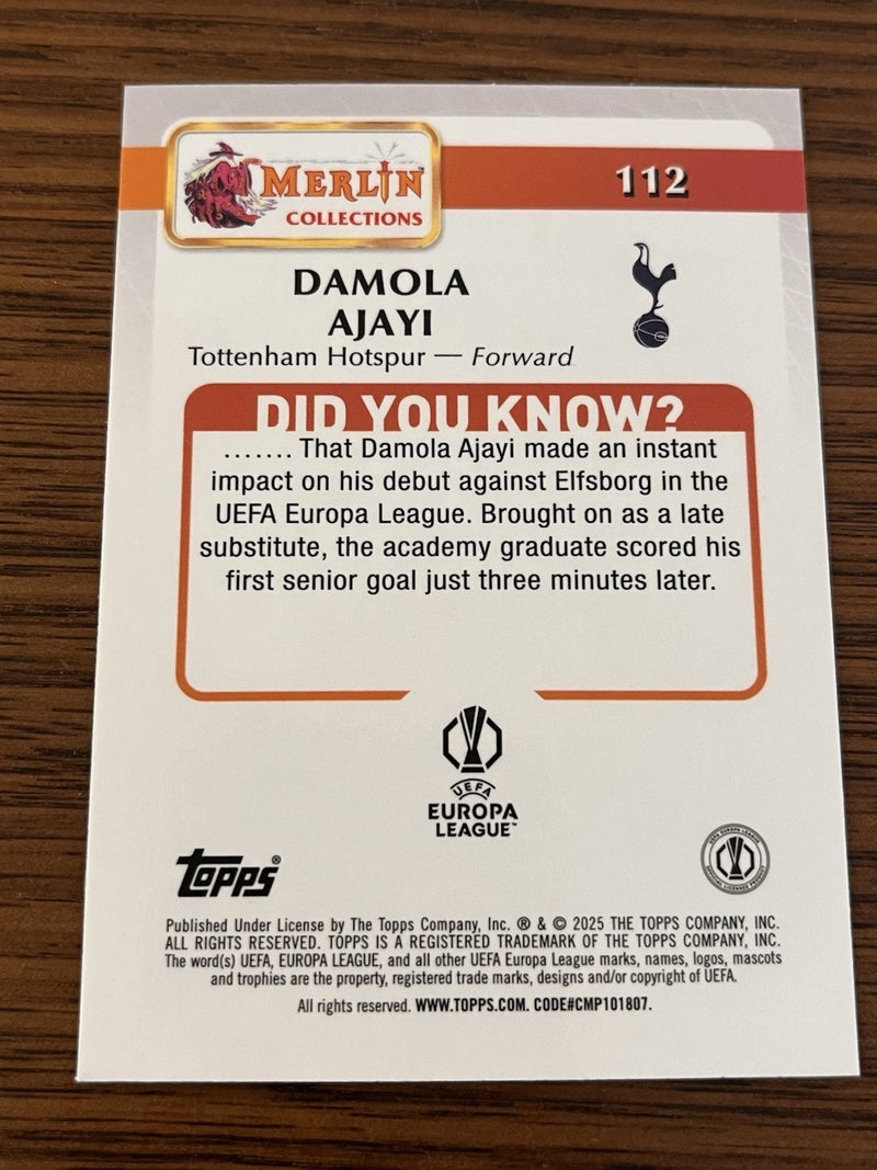 Damola Ajayi Rookie Topps Merlin Collections UEFA Europa League 112 Tottenham2