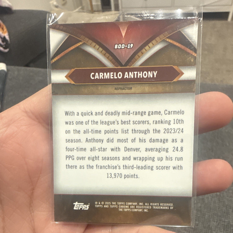 Carmelo Anthony Insert Topps Chrome Basketball   Refractor BOD 19 20251