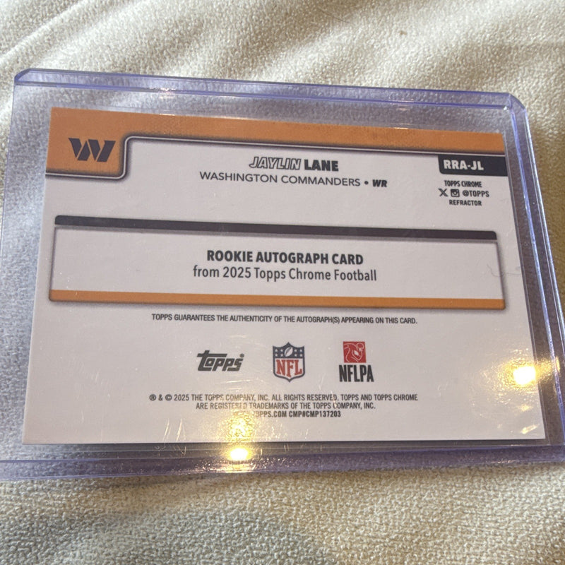 Topps 2025 Chrome Football Jaylin Lane Commanders RRA-JL Auto Refractor 051/4992