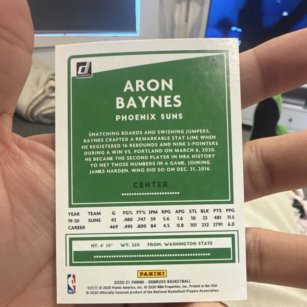 Panini Donruss 2020 21 Aron Baynes Base Set #99 Phoenix Suns NBA Trading Card2