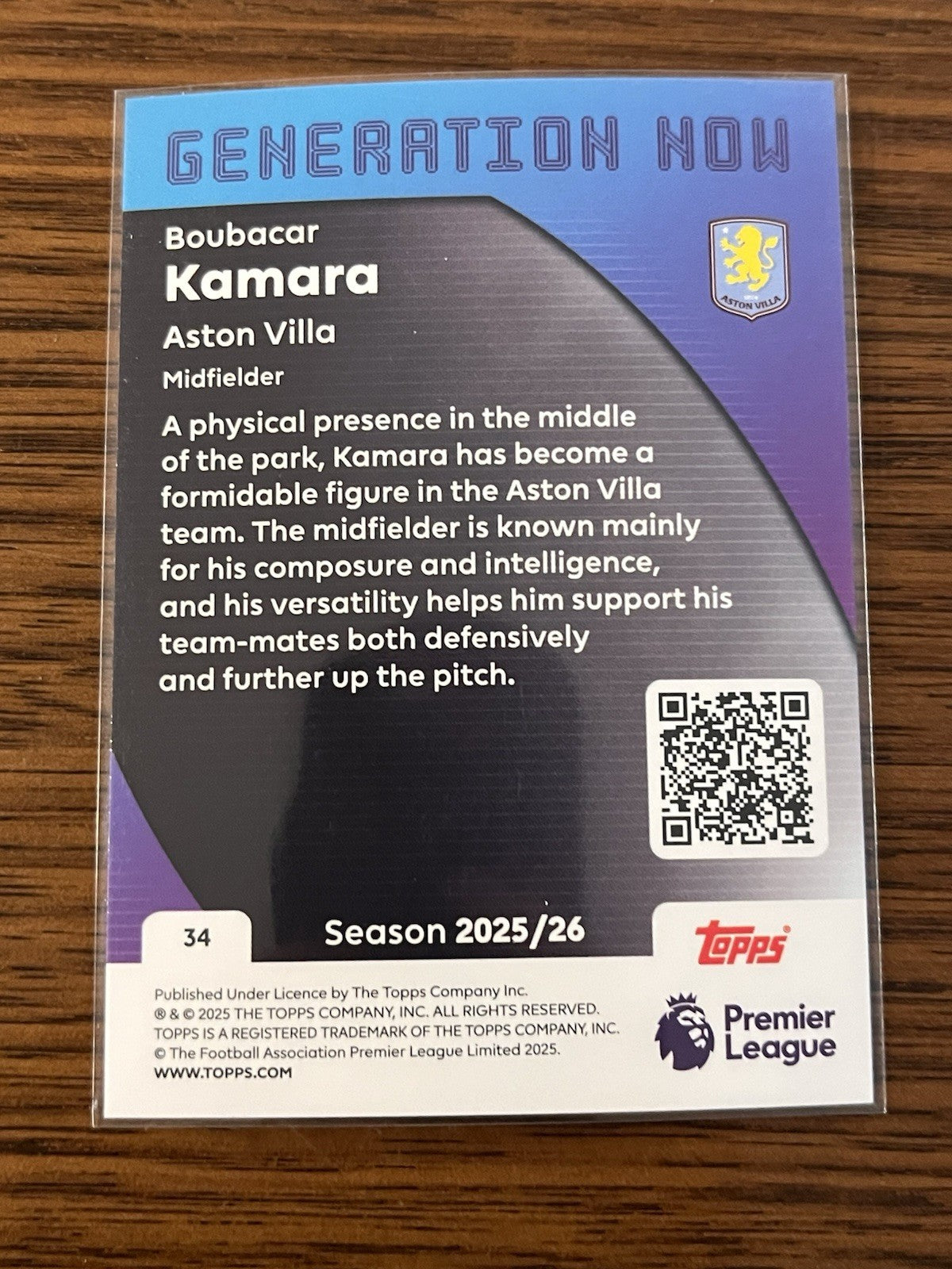 Topps Boubacar Kamara Generation Now #34 Topps Premier League 2025/262
