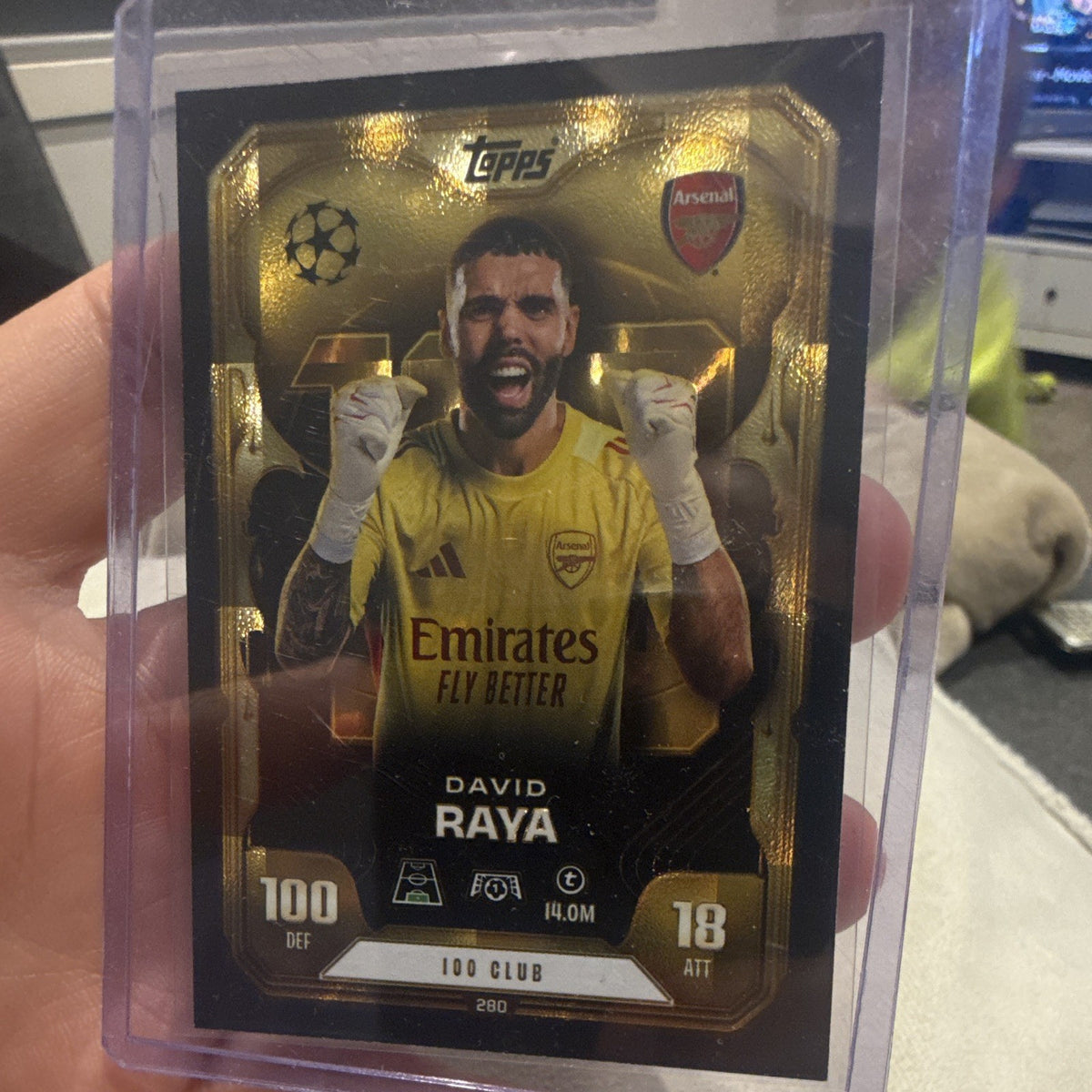 Topps Match Attax David Raya 100 Club Insert Arsenal FC 280 Soccer Card0