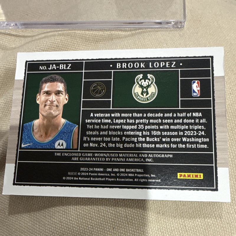 Panini One and One Brook Lopez Auto Patch JA-BLZ 32/99 Milwaukee Bucks3