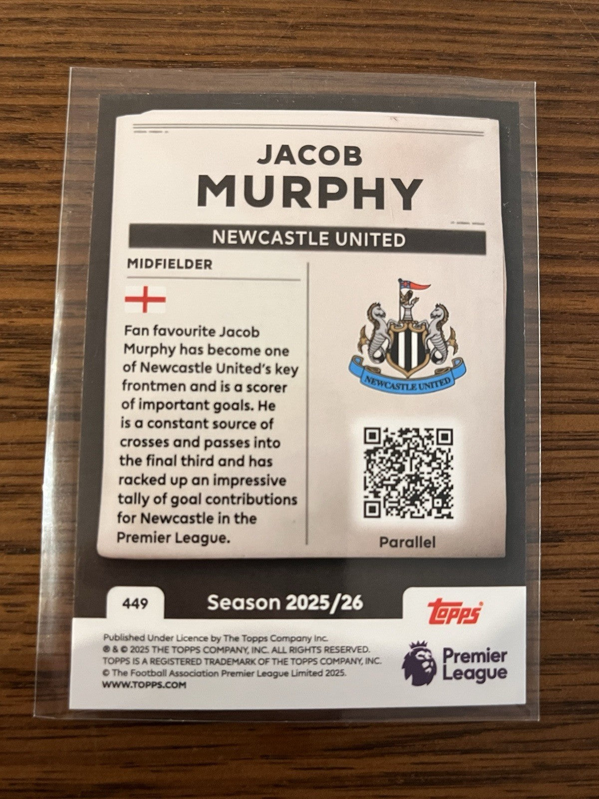 Topps Jacob Murphy Headlines Parallel Topps Premier League 2025/26 4492
