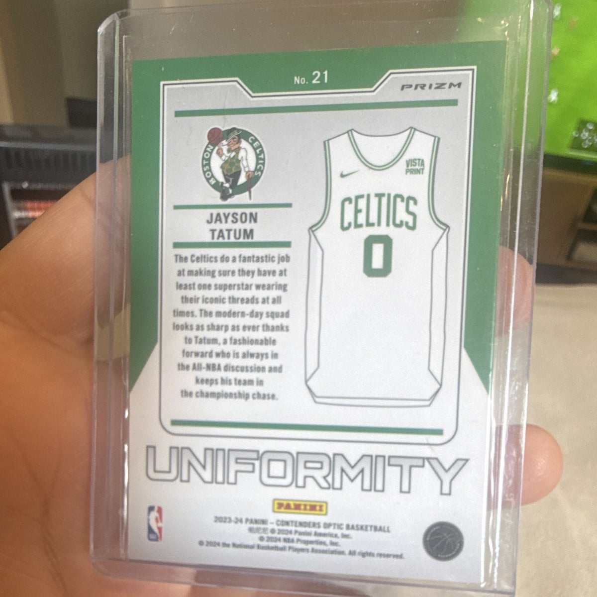 Panini 2023 24 Contenders Optic Uniformity Prizm Jayson Tatum #21 Celtics1