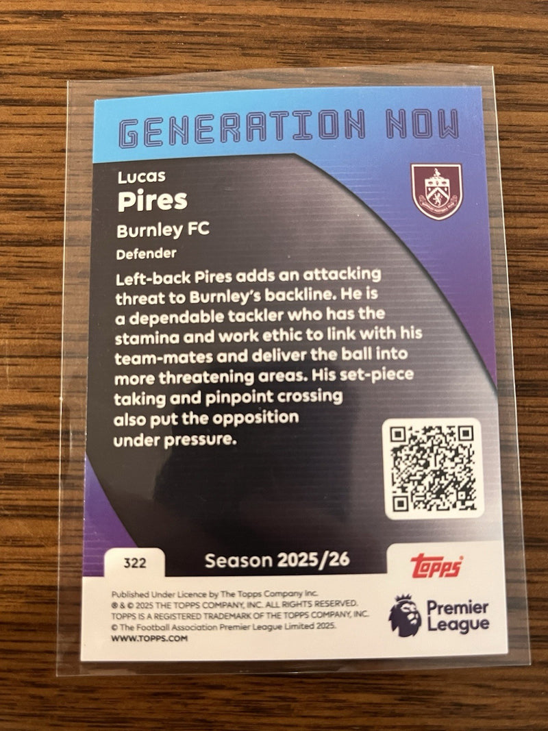 Topps Lucas Pires Generation Now Insert Premier League 322 Burnley 2025/262