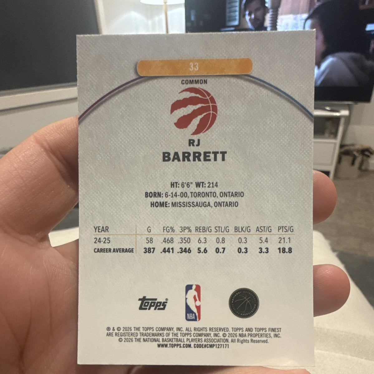 RJ Barrett Base Set Topps Finest Toronto Raptors 33 2024-25 Basketball1