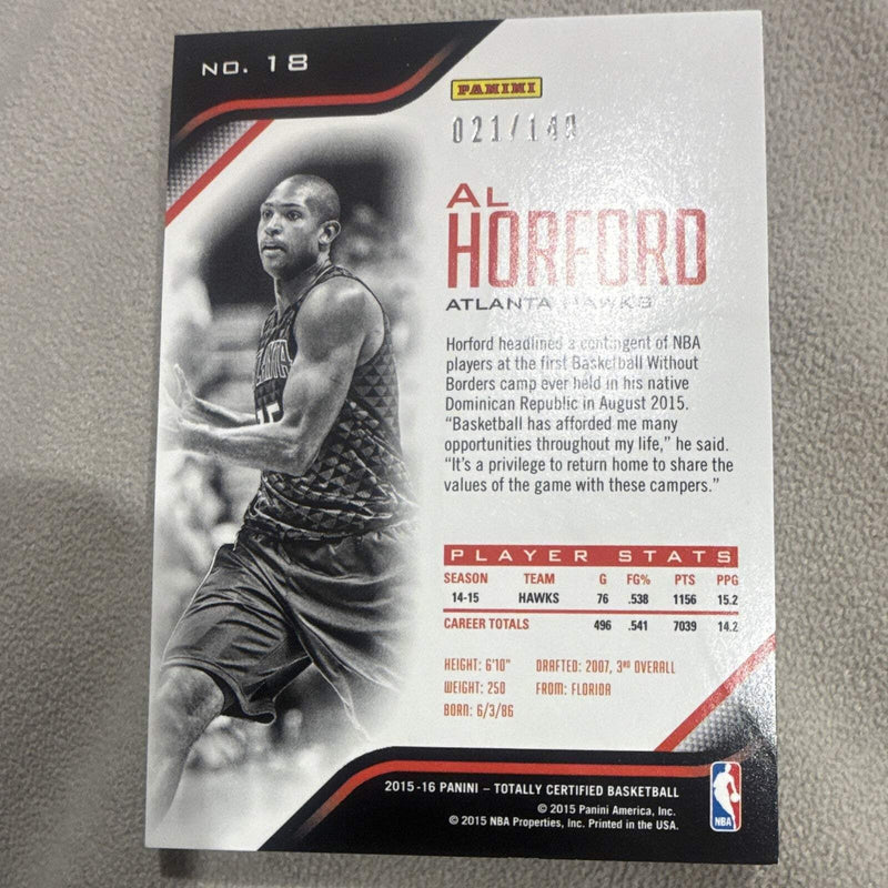 Panini Totally Certified Al Horford Atlanta Hawks #18 021/149 (2015 16)3