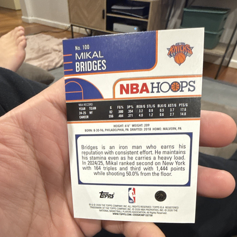 Topps NBA Hoops 2024 25 Mikal Bridges New York Knicks Hologram #1001