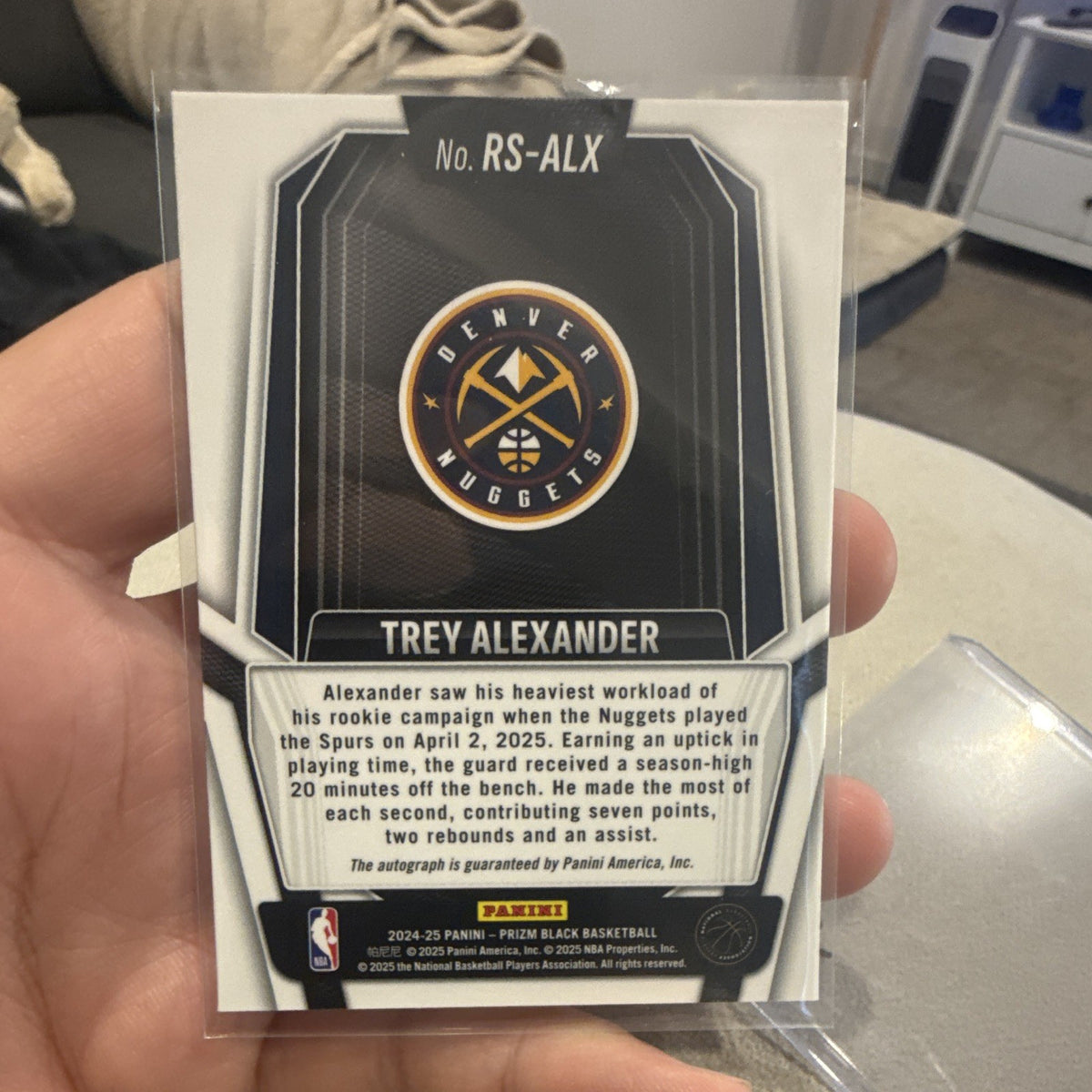 Panini Prizm Black Rookie Auto Trey Alexander Denver Nuggets RS ALX Insert1