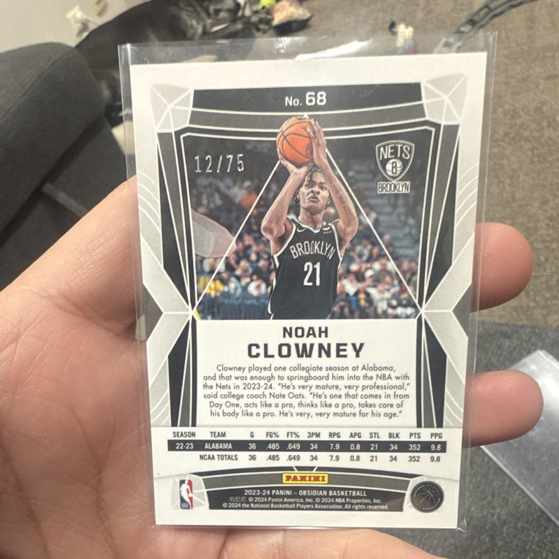 Panini Obsidian 2023 24 Noah Clowney Rookie #68 Brooklyn Nets 12/751