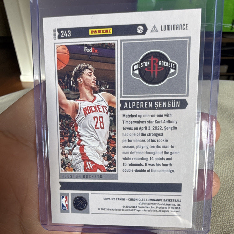 Panini Chronicles Luminance 2021 22 Alperen Sengün Rookie #243 Rockets1