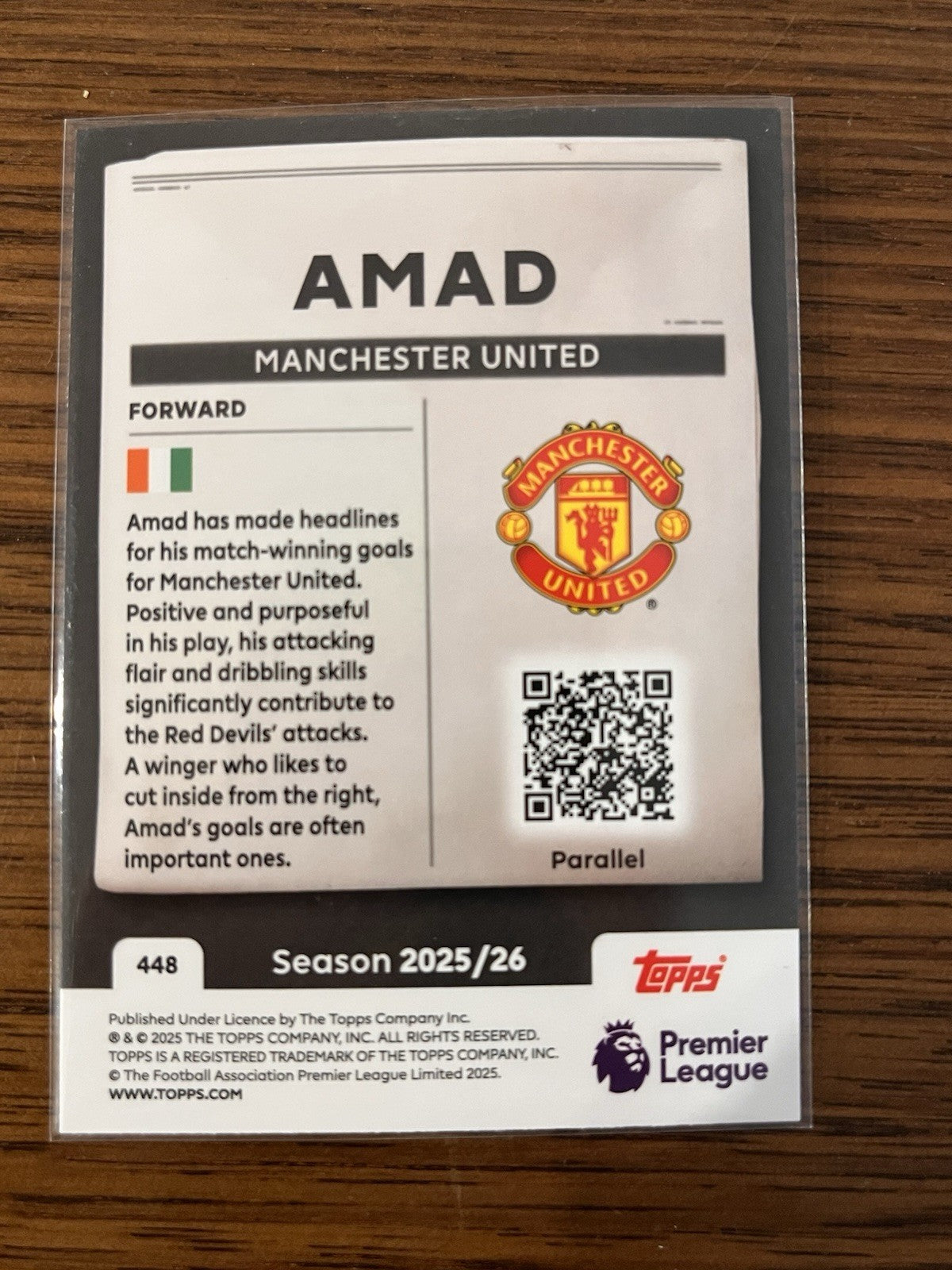 Amad Parallel Insert Topps Premier League Headlines 2025/26 #448 Man Utd2