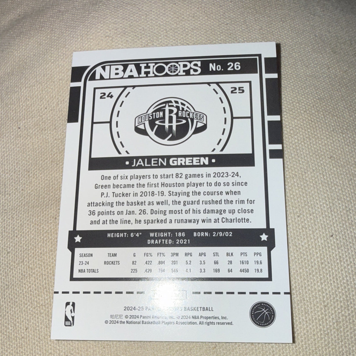 Panini NBA Hoops 2024-25 Jalen Green Houston Rockets #26 Parallel /3992