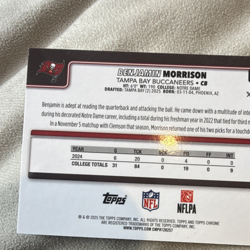 Benjamin Morrison Rookie Topps Chrome 2025 Tampa Bay Buccaneers 3552
