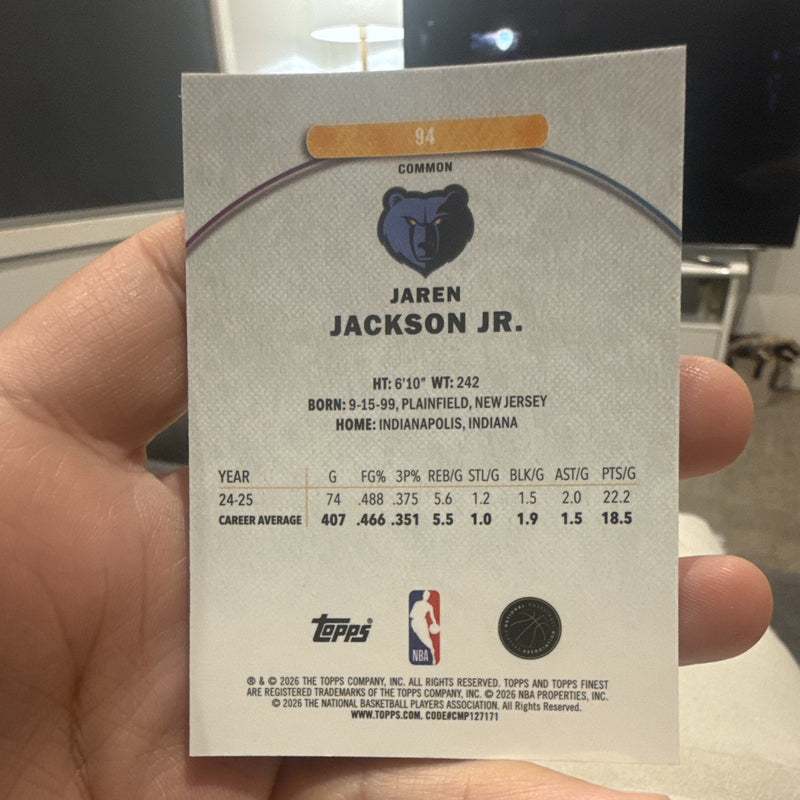 Topps Finest Jaren Jackson Jr. Base Set 94 Memphis Grizzlies 24-251