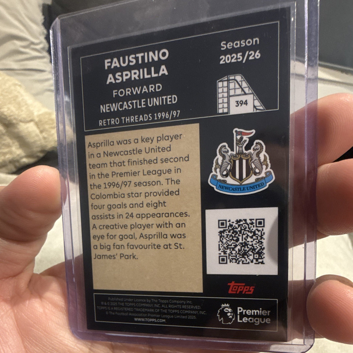 Topps Premier League Retro Threads 1996/97 Faustino Asprilla Newcastle 3942