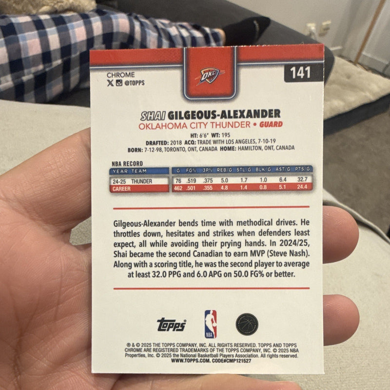 Topps Chrome Base Shai Gilgeous Alexander OKC Thunder 2024 25 #1411