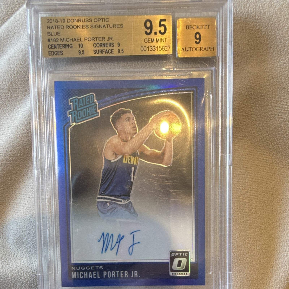2018 19 Panini Donruss Optic Rated Rookie Signatures Blue #182 Porter Jr BGS 9.50
