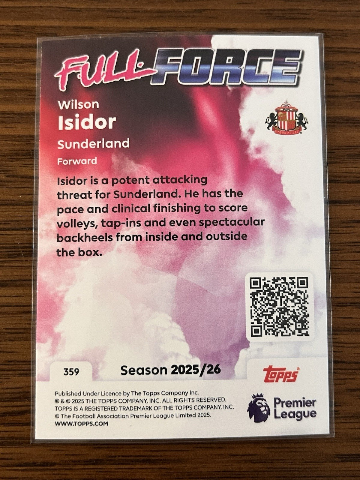 Wilson Isidor Full Force RC Topps Premier League 2025/26 Insert #3592