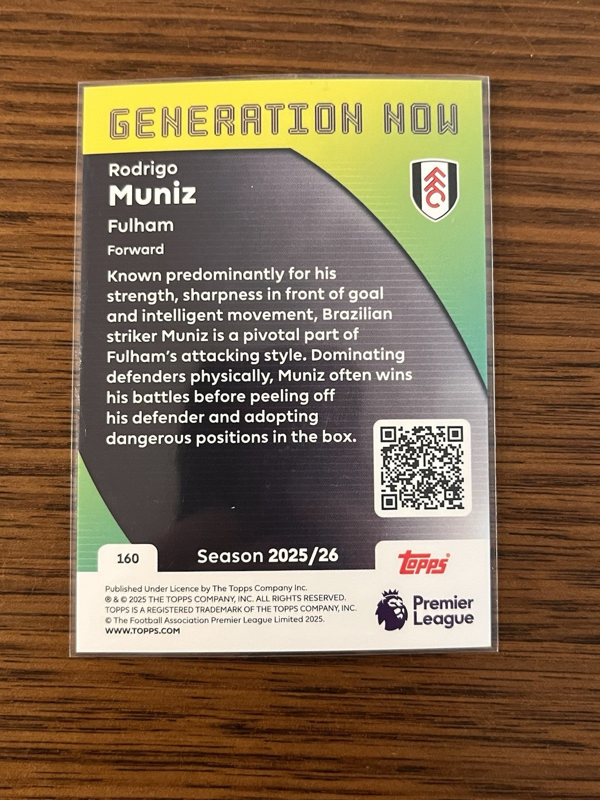 Rodrigo Muniz Generation Now Insert Topps Premier League 2025/26 160 Fulham2