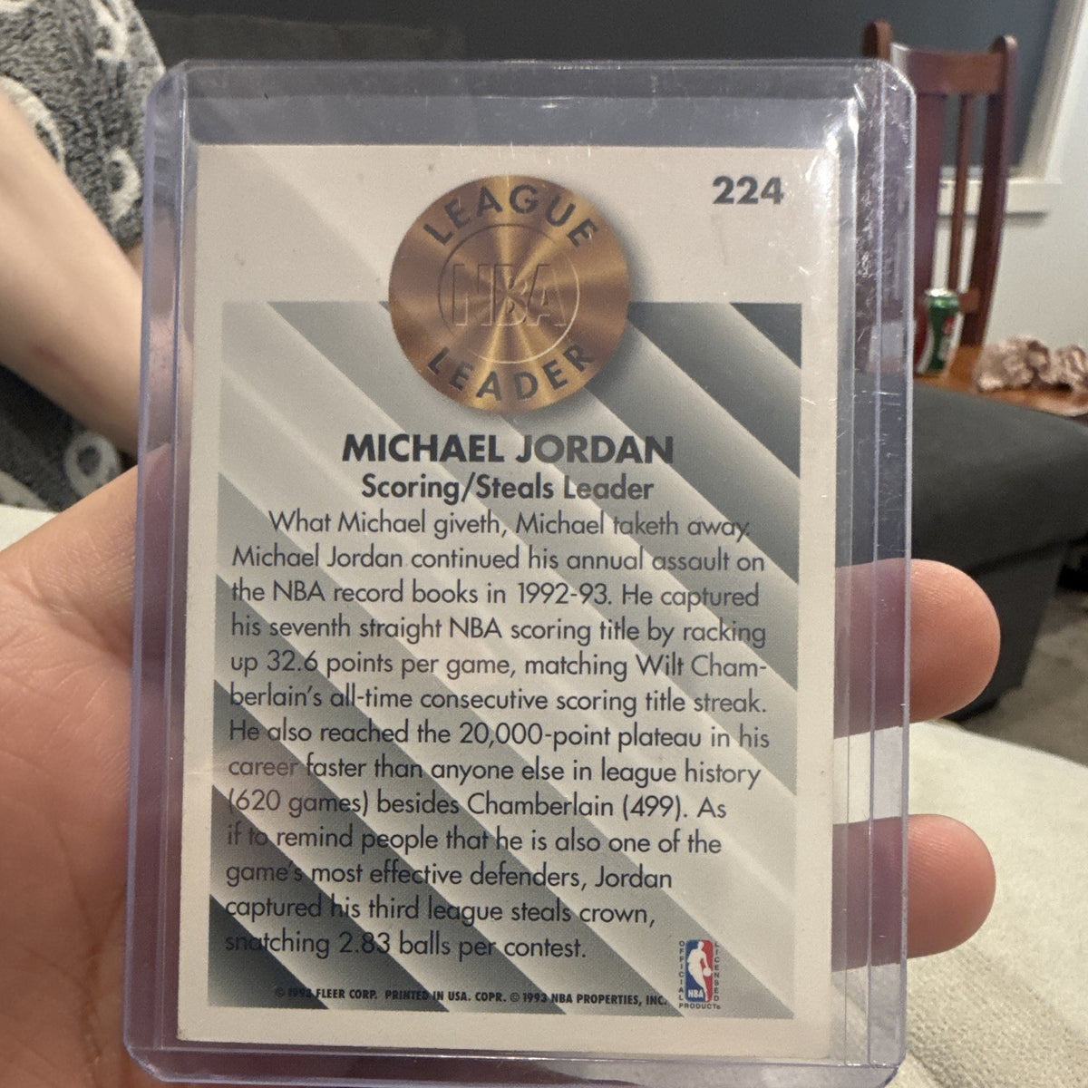 Michael Jordan League Leader 1993 94 Fleer #224 Chicago Bulls Insert1