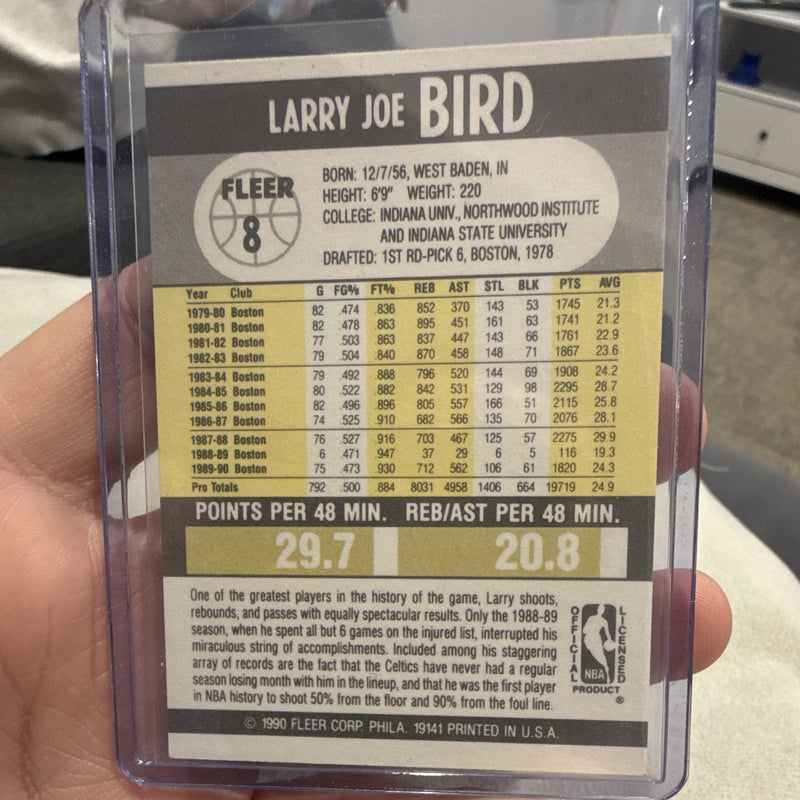 Fleer Larry Bird Base 1990 Fleer #8 Boston Celtics NBA Basketball Card1