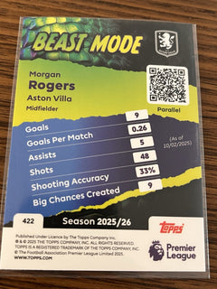 Topps Premier League Morgan Rogers Beast Mode Parallel Aston Villa #422 2025/262
