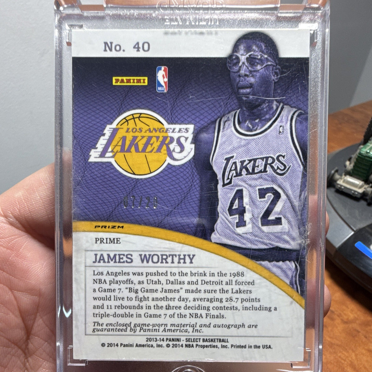 Panini James Worthy Prime Prizm Auto Patch Lakers #40 07/20 Select 13 142