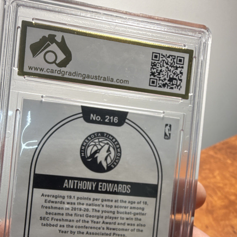 Panini 2020 21 NBA Hoops Anthony Edwards Purple Rookie Card #216 CGA 92