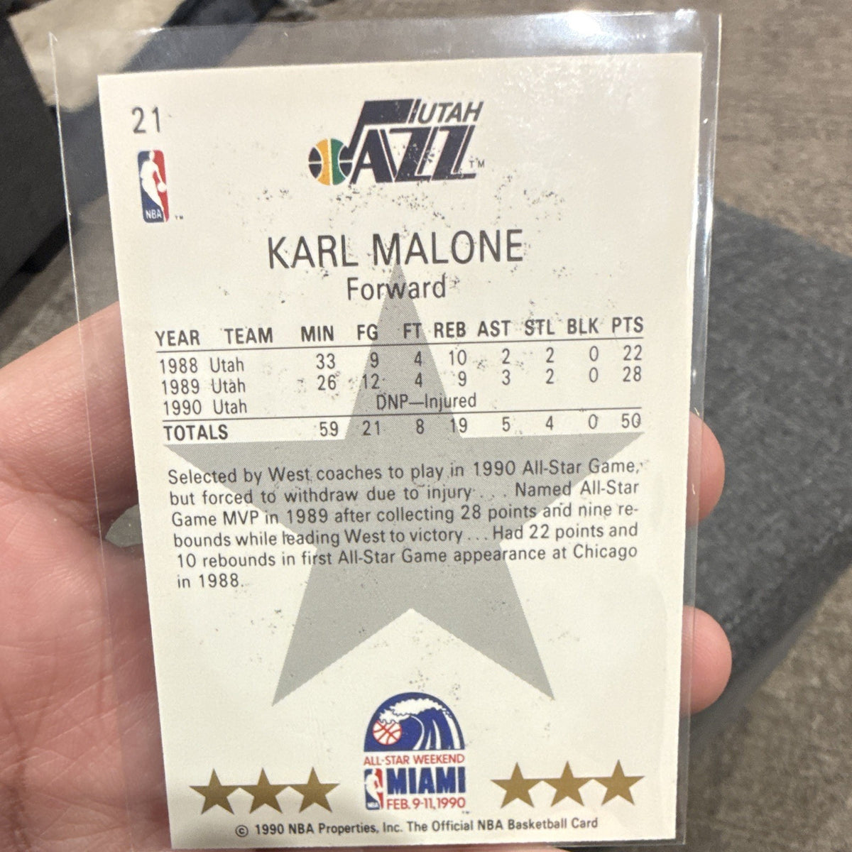 NBA Hoops Karl Malone All Star Weekend Miami 1990 Utah Jazz #21 Insert1