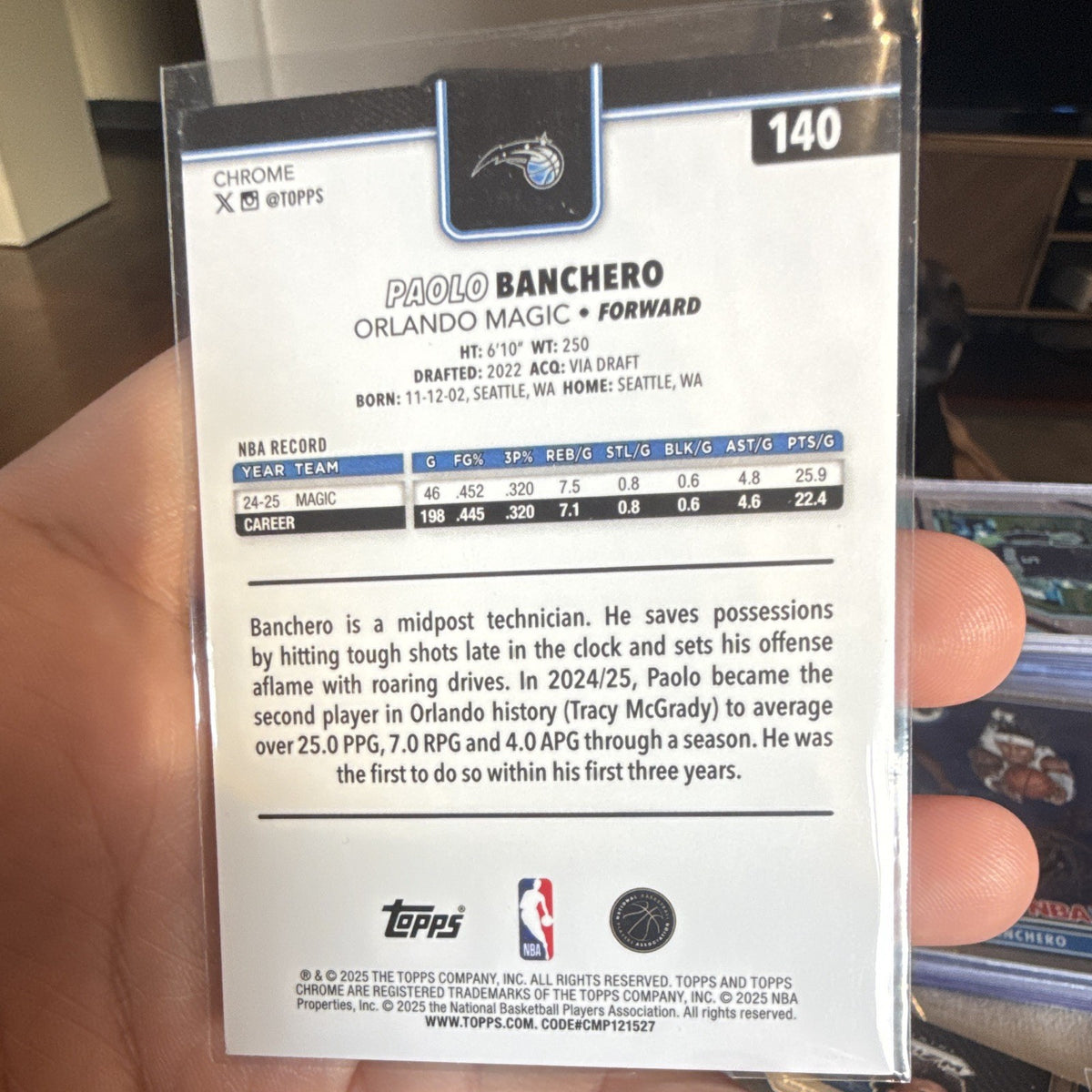 Paolo Banchero Base Topps Chrome Basketball #140 Orlando Magic 2024 251
