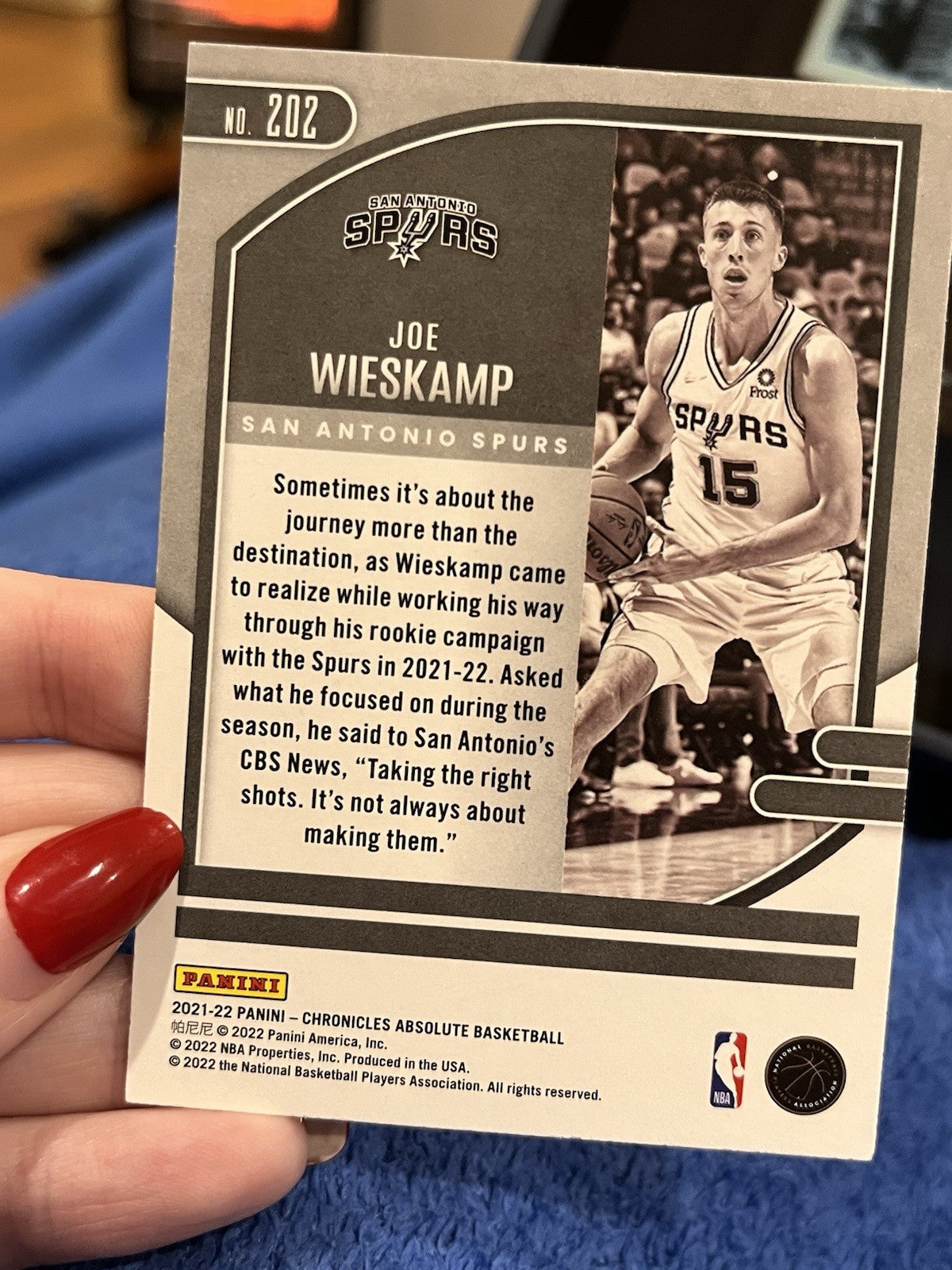 Panini 2021 22 Chronicles Absolute Basketball Joe Wieskamp Rookie RC #202 Spurs2