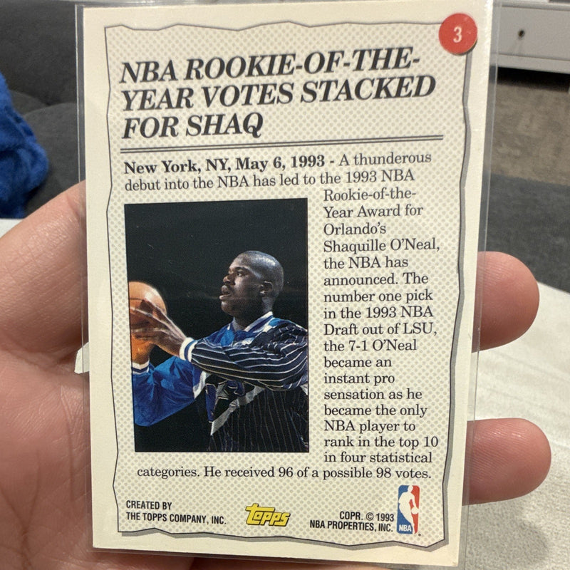 Topps Gold 1992-93 Highlight 3 Shaquille O'Neal Orlando Magic ROY Votes1