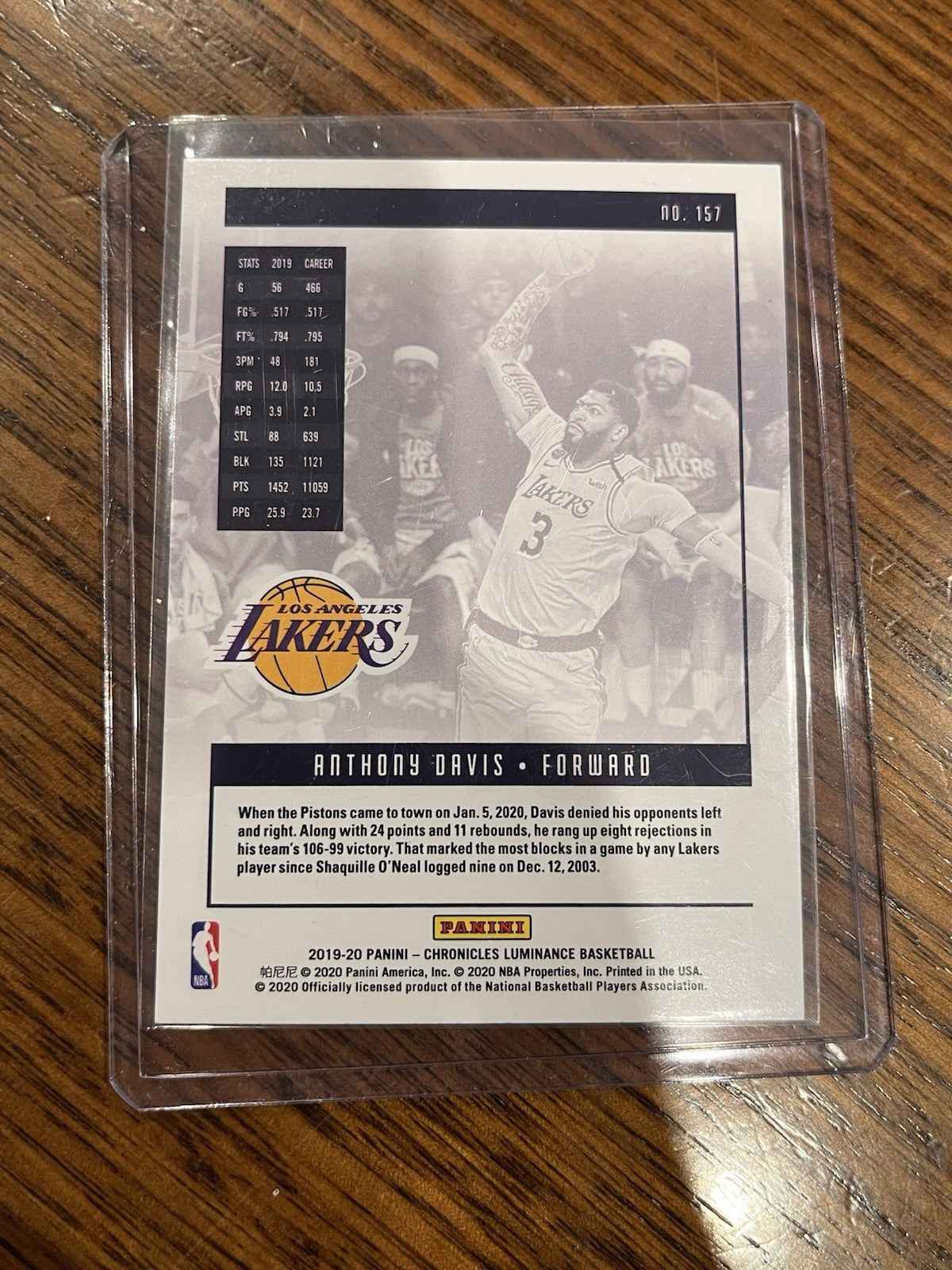 Panini 2019 20 Chronicles Luminance Base Set Anthony Davis Lakers #1572