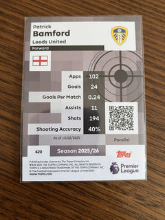 Topps Patrick Bamford Pro Precision Parallel Topps Premier League 420 2025/262