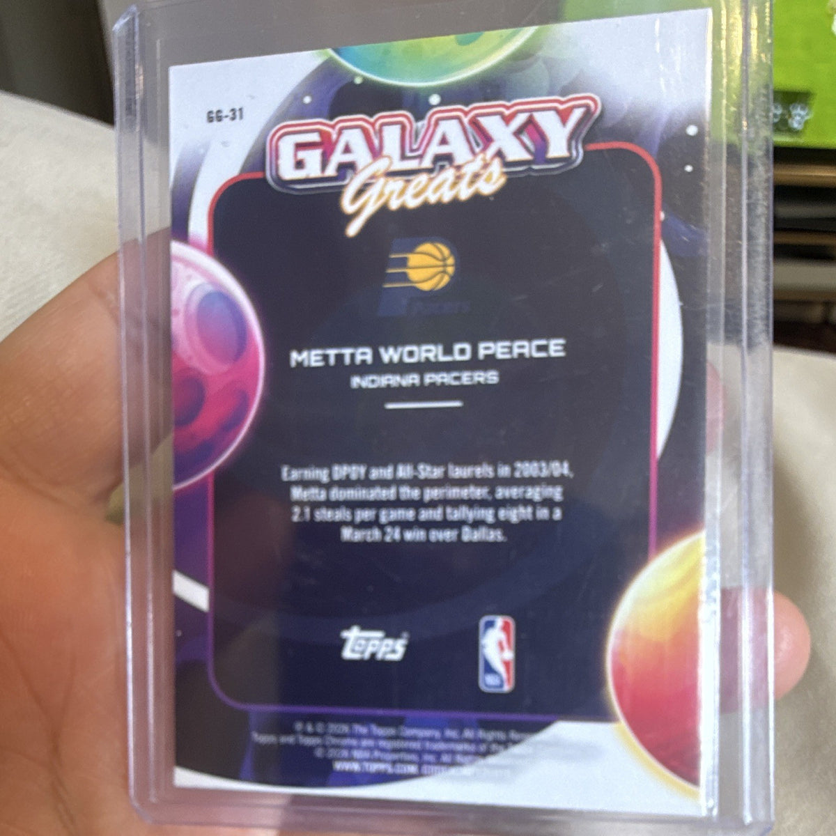 Topps Chrome Galaxy Greats GG 31 Metta World Peace Indiana Pacers1