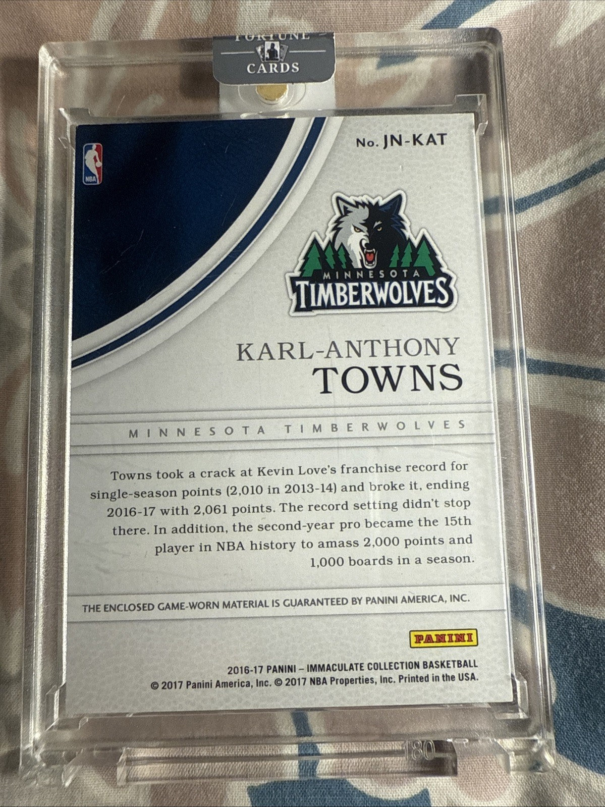 2016 17 Panini Immaculate Karl Anthony Towns Jersey Number Patch1