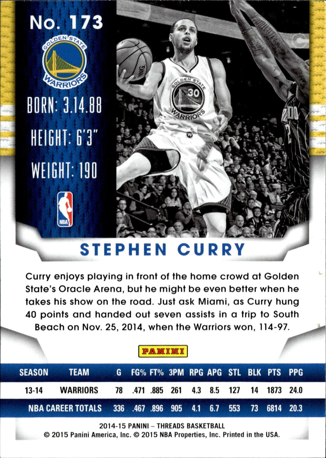 Stephen Curry Base Panini Threads 173 NM1