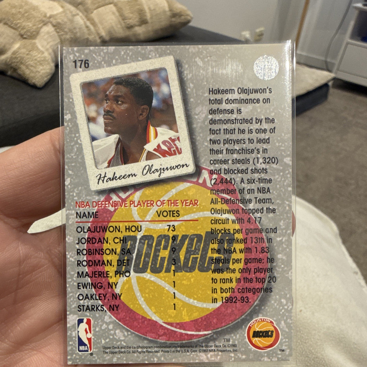 Upper Deck Hakeem Olajuwon Season Leaders Insert #176 1993 Houston Rockets1