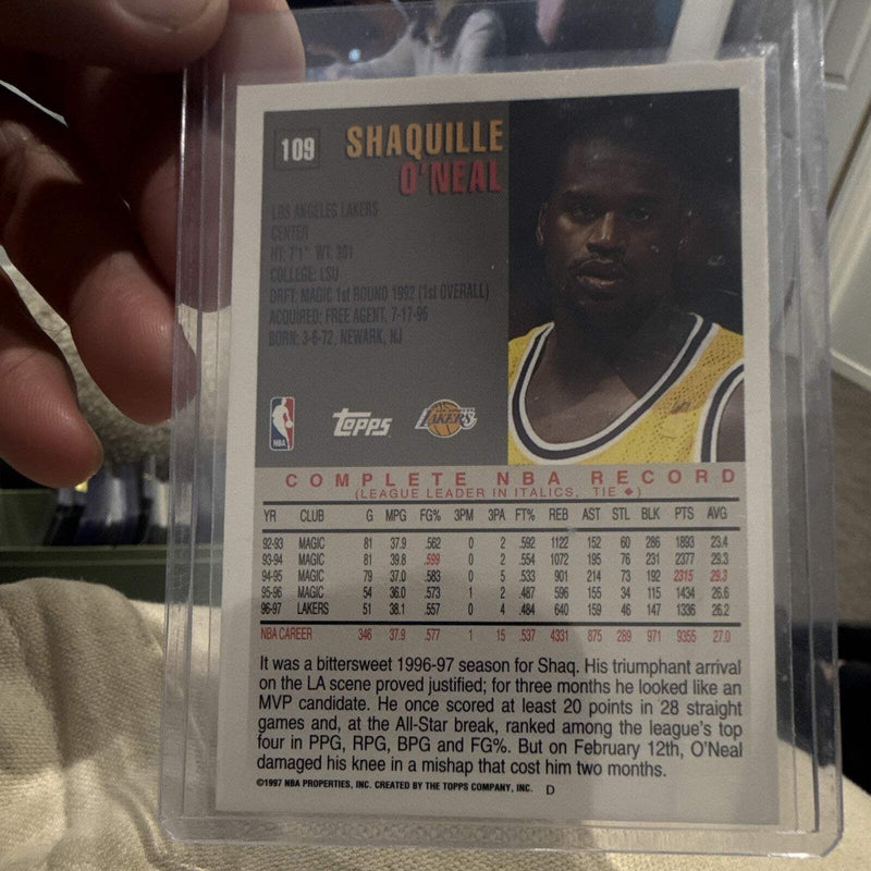 Topps Shaquille O'Neal Los Angeles Lakers 1996 97 NBA Basketball 1091