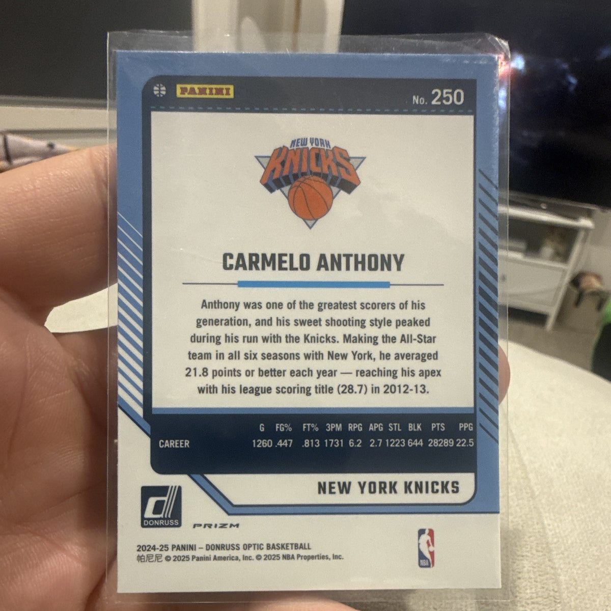 Panini Donruss Optic Legends Carmelo Anthony Prizm #250 New York Knicks 2024 251