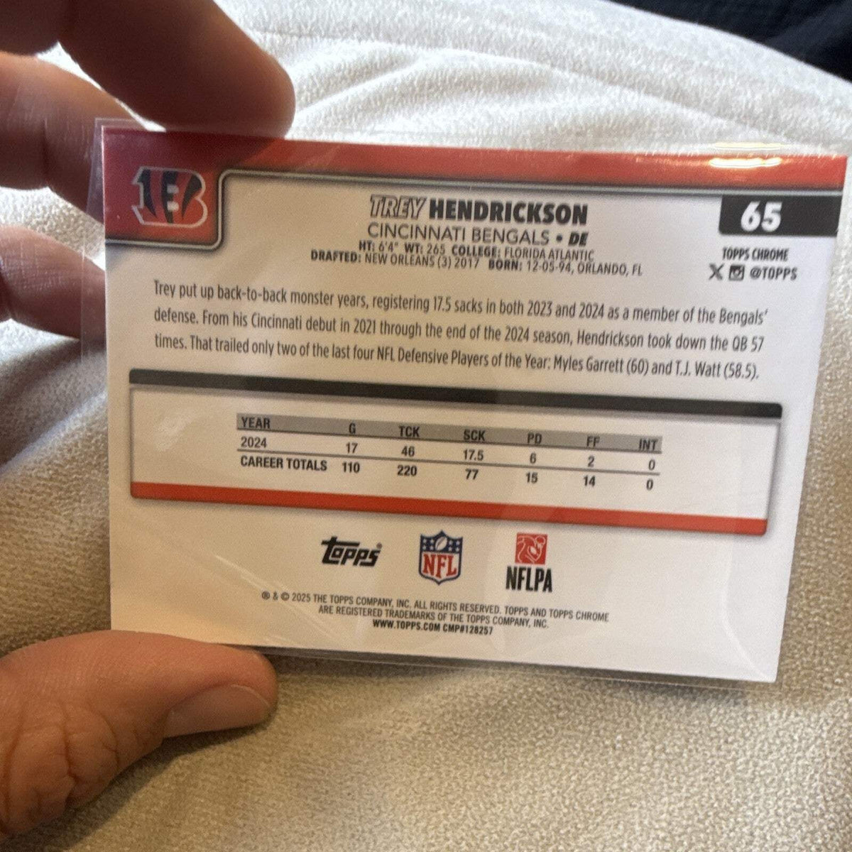 Trey Hendrickson Refractor Topps Chrome NFL Cincinnati Bengals 651