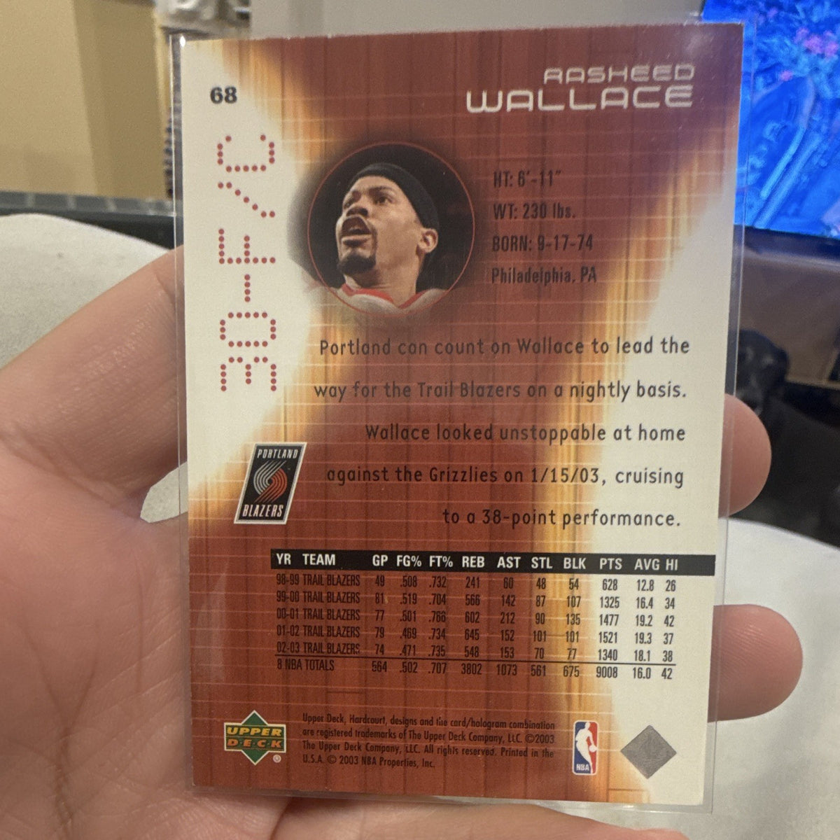 Upper Deck Hardcourt 2002 03 Rasheed Wallace Base Set 68 Trail Blazers1