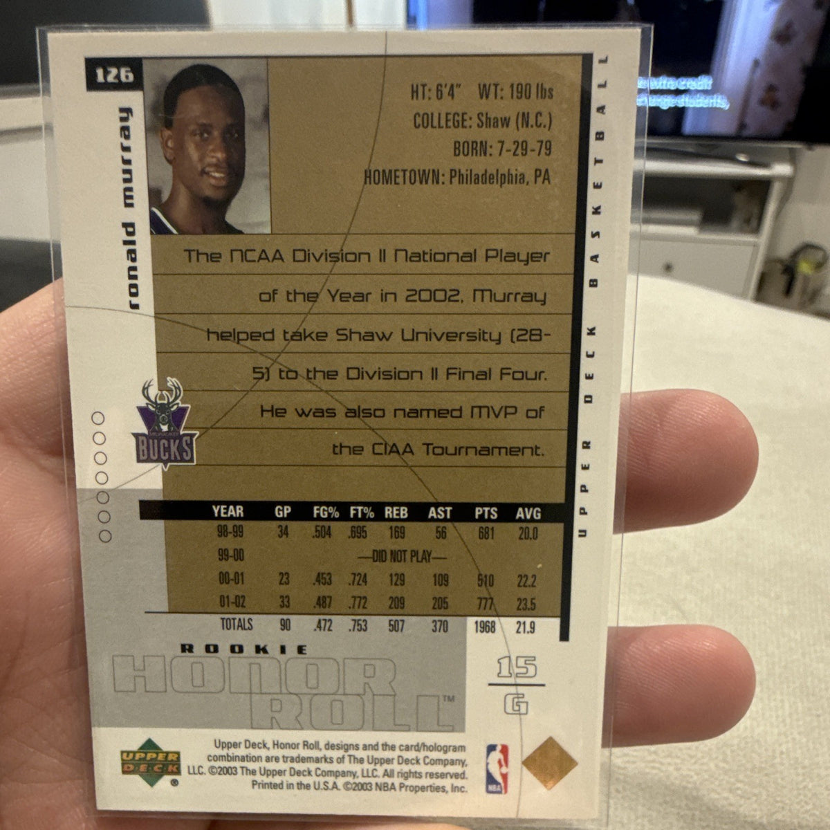 Upper Deck Honor Roll 2003 Ronald Murray Rookie Milwaukee Bucks #1261