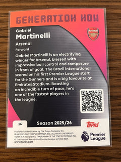 Topps PL Gabriel Martinelli Arsenal Generation Now Insert #16 2025/262