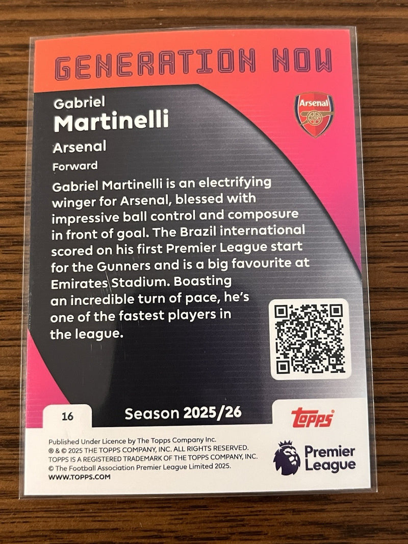 Topps PL Gabriel Martinelli Arsenal Generation Now Insert #16 2025/262