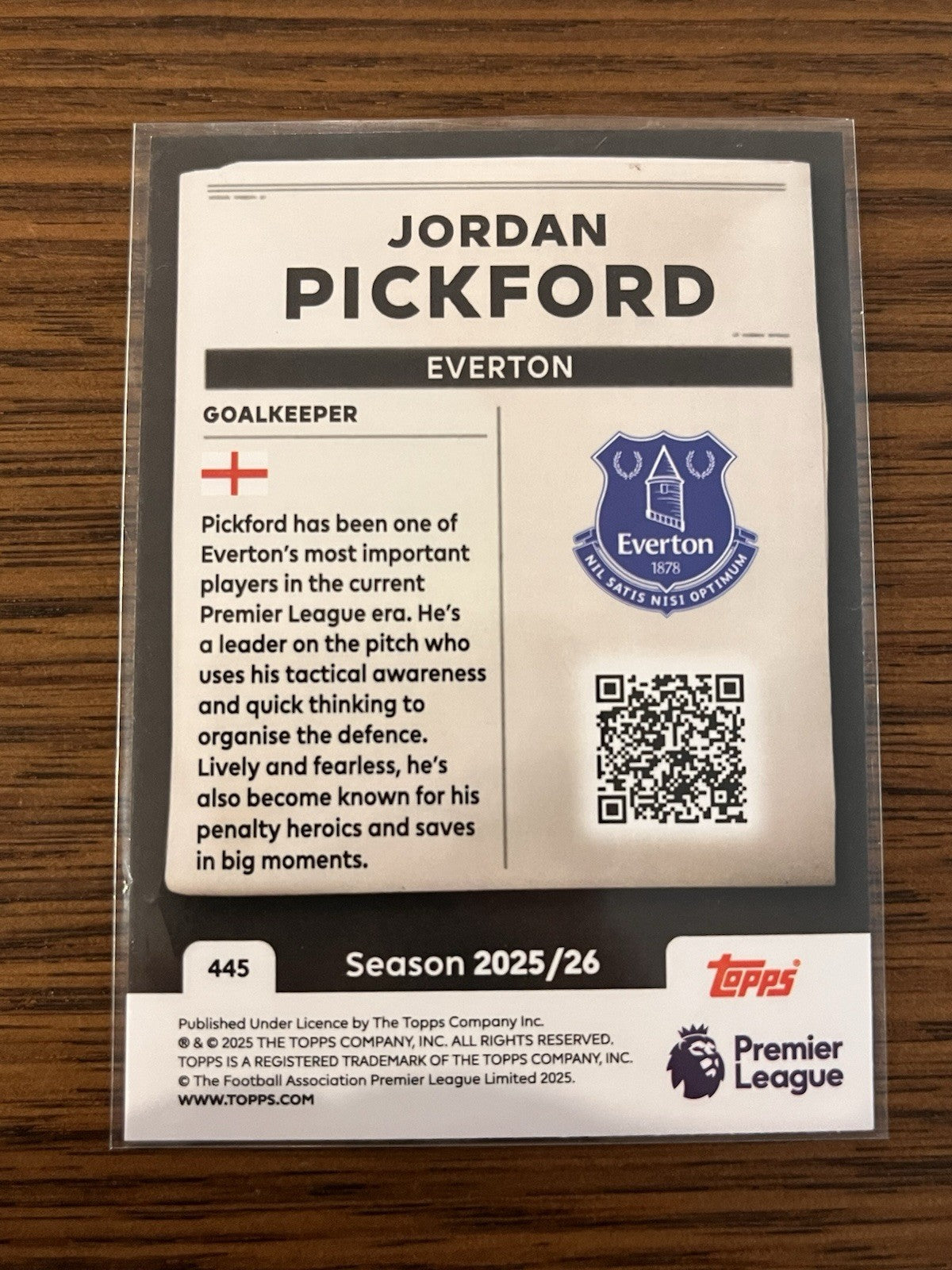 Topps Jordan Pickford Headlines Insert Topps Premier League Everton 445 2025/262